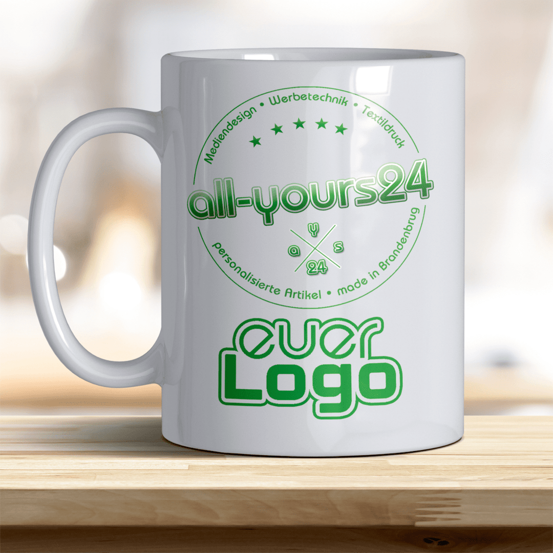 Tasse mit Logo bedruckt Keramik Becher Firmenlogo - all - yours24