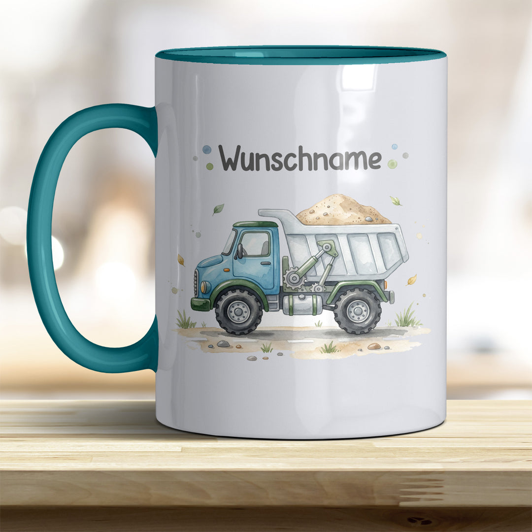 Kindertasse LKW personalisierbar mit Namen in verschiedenen Farben