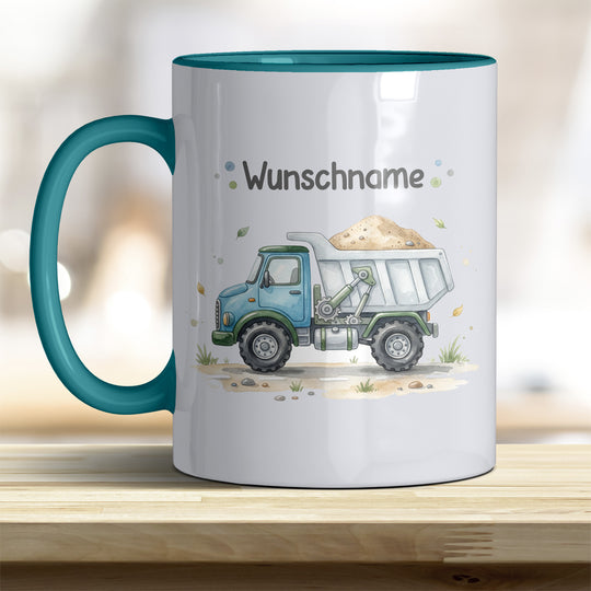 Kindertasse LKW personalisierbar mit Namen in verschiedenen Farben