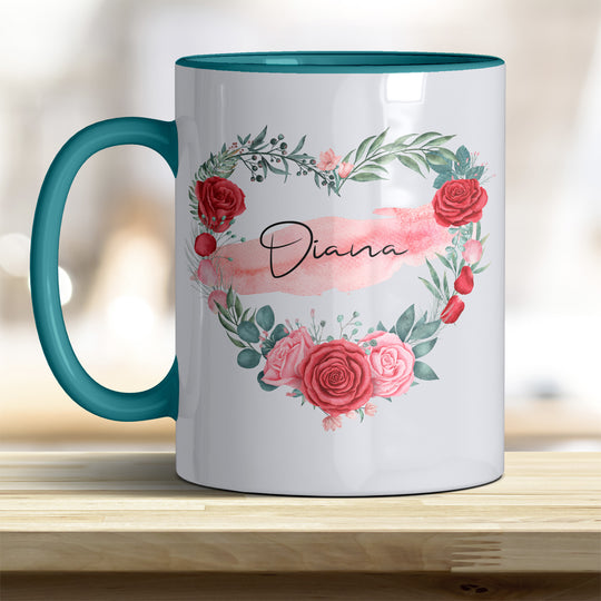 all-yours24 Tasse Rosen Herz Name Geschenkideen Tasse mit Spruch Geschenke Kaffee-Tasse