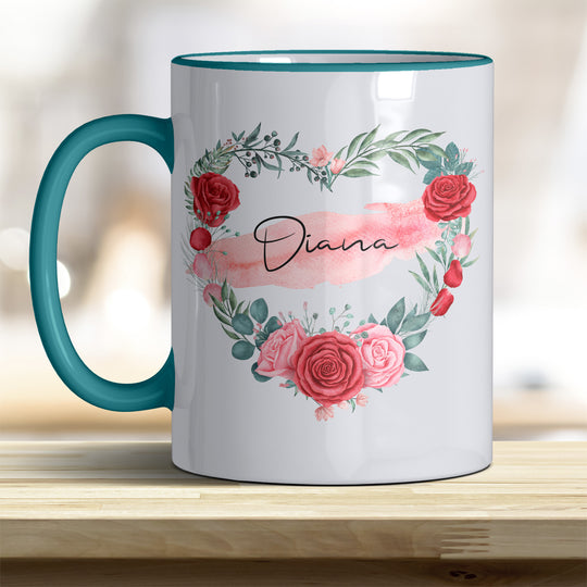 all-yours24 Tasse Rosen Herz Name Geschenkideen Tasse mit Spruch Geschenke Kaffee-Tasse