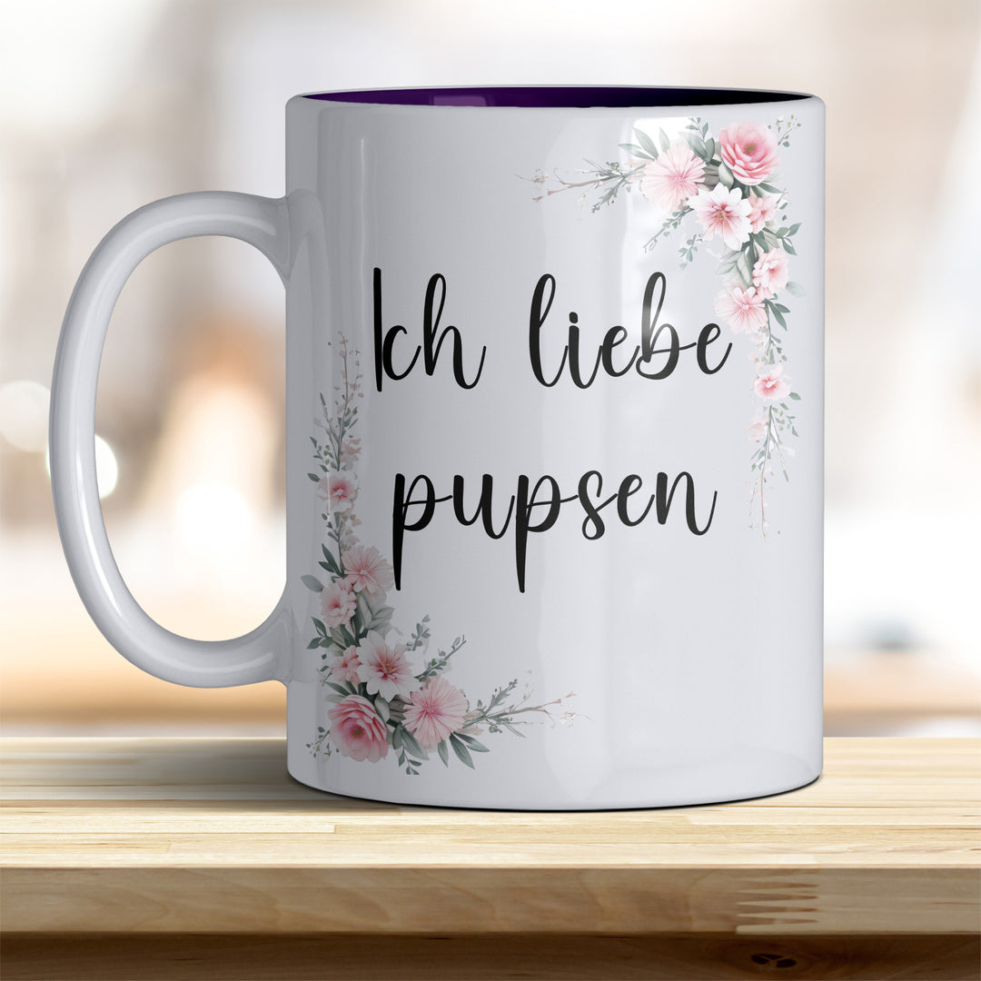 Ich liebe pupsen: Keramik-Kaffeebecher – Humorvoll & Hochwertig - Innen violett