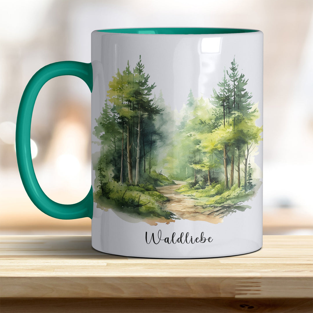 Waldliebe Keramiktasse – Vielfältige Farben, Idyllisches Waldbild - Design - all - yours24
