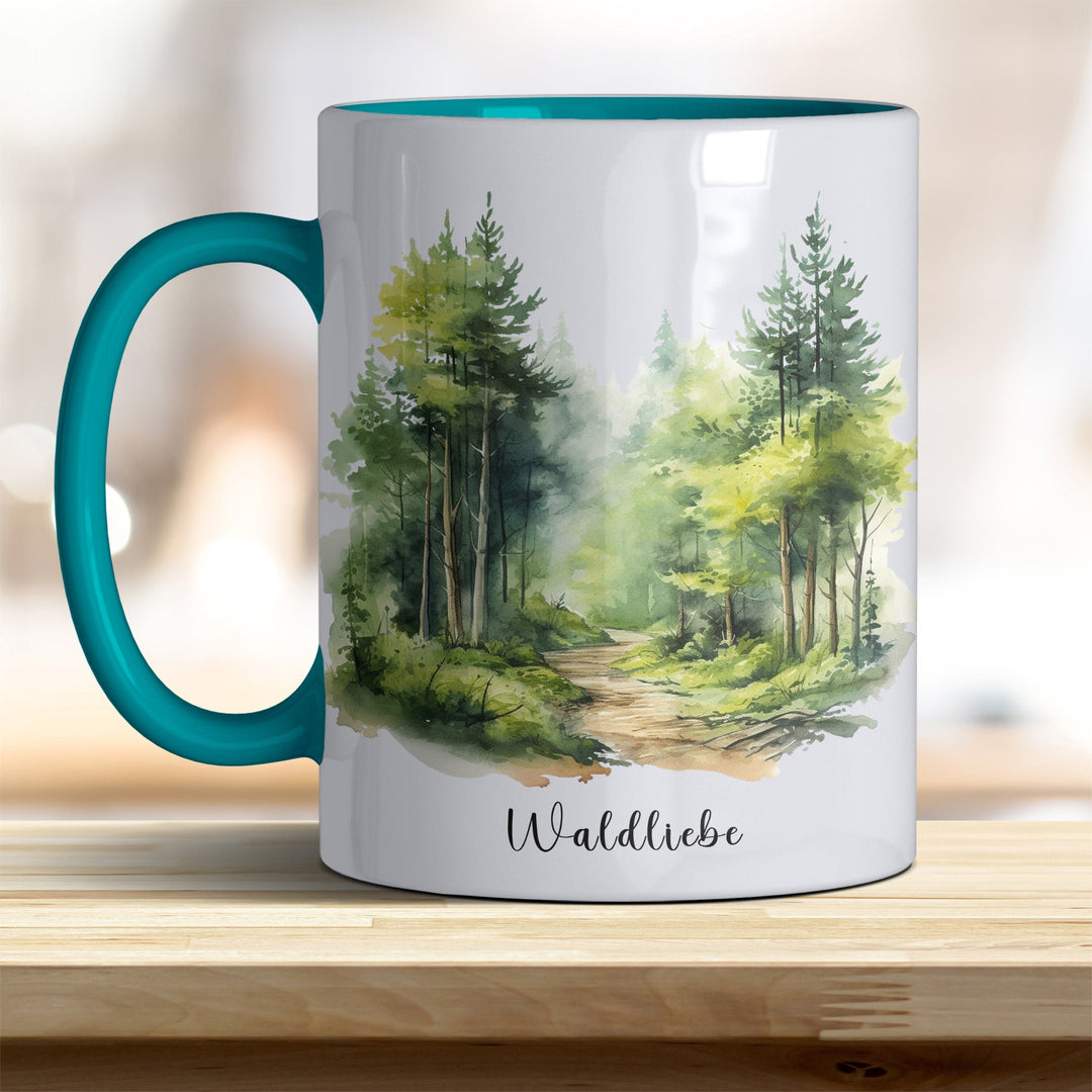 Waldliebe Keramiktasse – Vielfältige Farben, Idyllisches Waldbild - Design - all - yours24