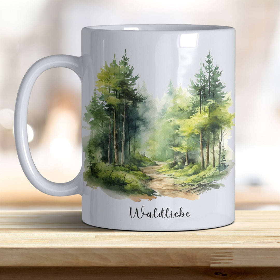Waldliebe Keramiktasse – Vielfältige Farben, Idyllisches Waldbild - Design - all - yours24