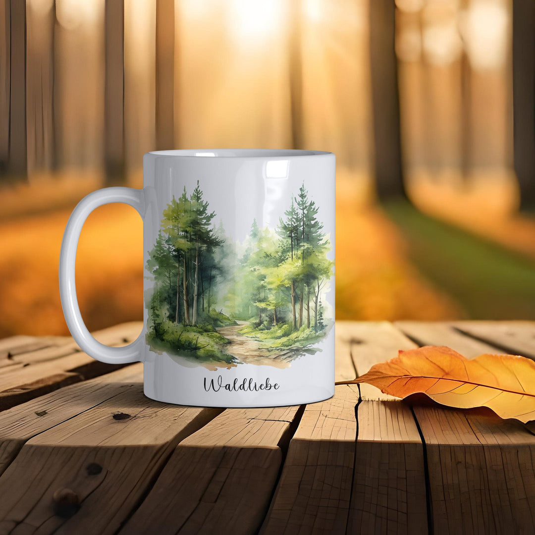 Waldliebe Keramiktasse – Vielfältige Farben, Idyllisches Waldbild - Design - all - yours24