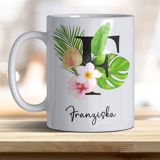 all-yours24 Tasse Blumen Name Rahmen Initialen Anfangsbuchstabe Geschenkideen Tasse mit Spruch Geschenke Kaffee-Tasse