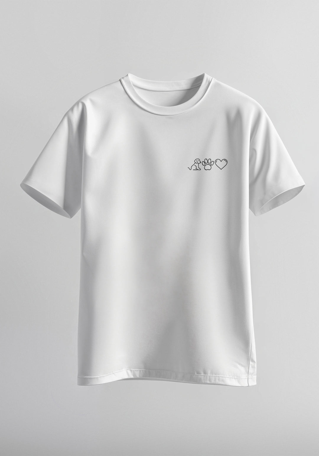 Person trägt personalisiertes Hunde T-Shirt in Weiß mit Icon und Name