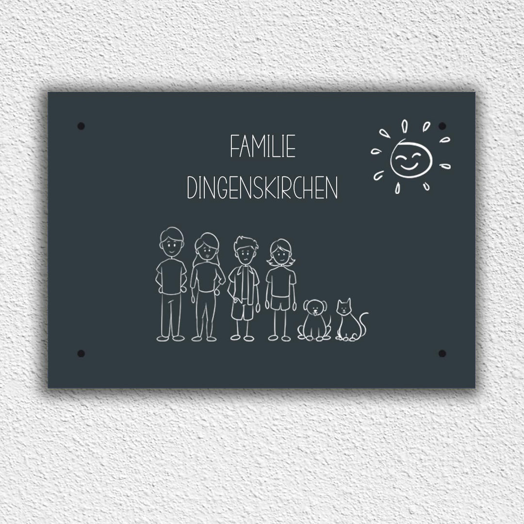 Eingangs-Türschild Strichmännchen Familie personalisierbar - all-yours24