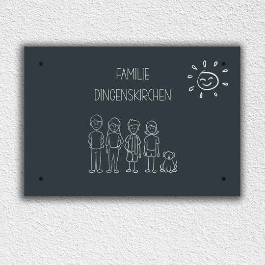 Eingangs-Türschild Strichmännchen Familie personalisierbar - all-yours24
