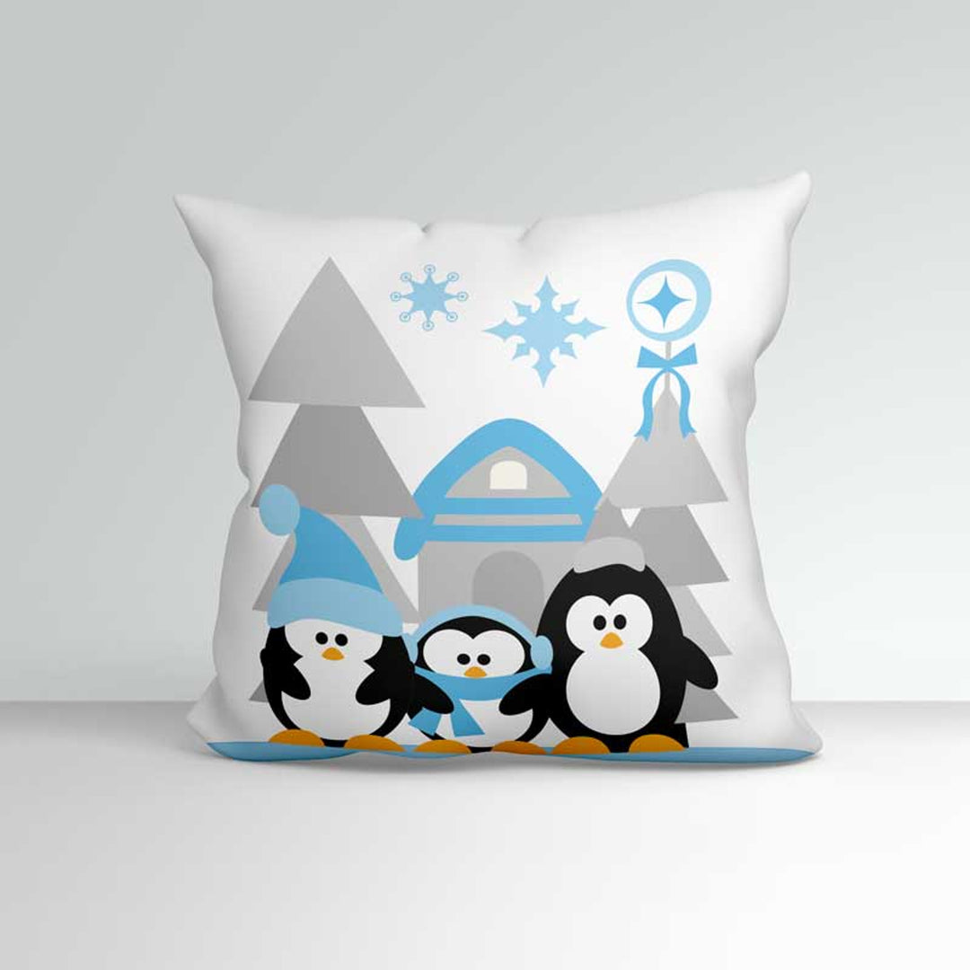 all-yours24 Kissen Pinguine Zuhause im Schnee Winter Weihnachten