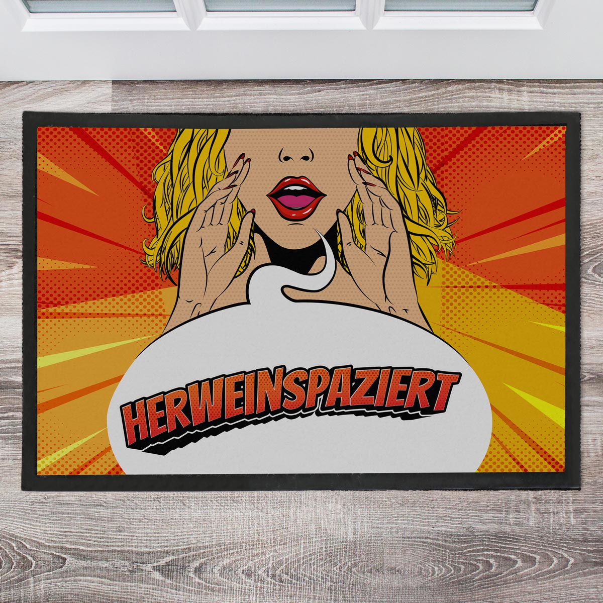 herWeinspaziert Popart Fußmatte, Schmutzfangmatte, Türmatte, Fussmatte, Geschenk zum Einzug