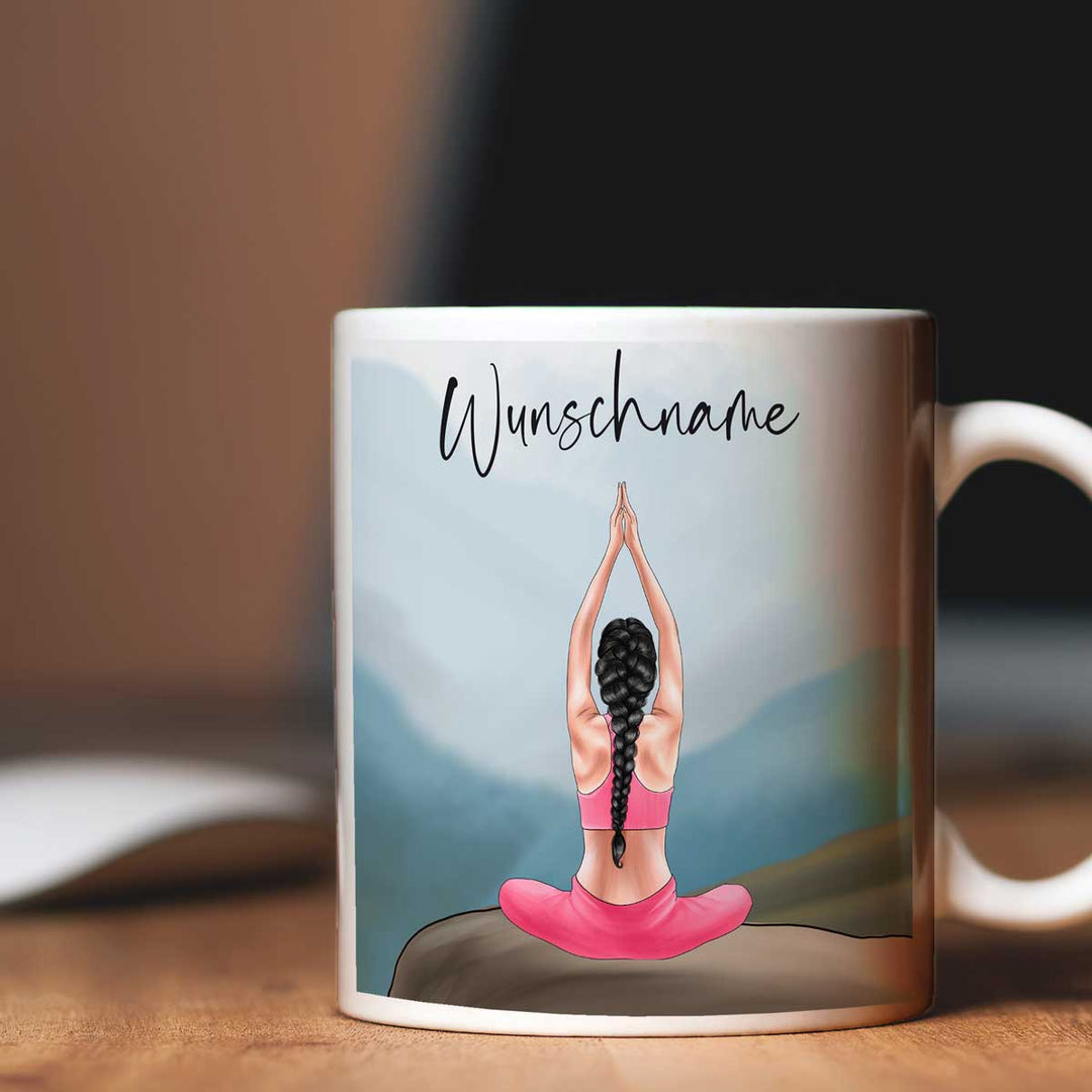 all-yours24 Tasse Yoga Frau mit Name Geschenkideen Tasse mit Spruch Geschenke Kaffee-Tasse