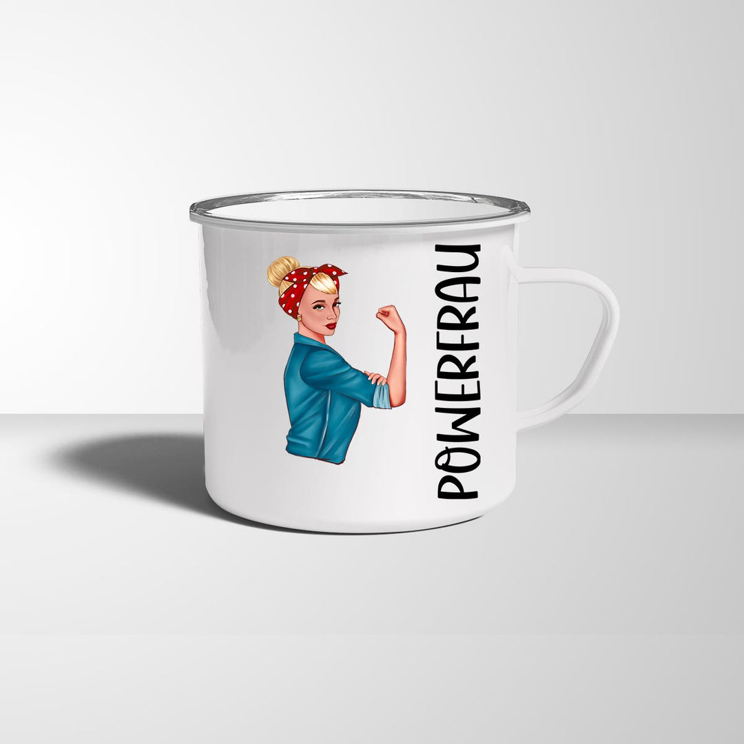 all - yours24 Emailletasse Powerfrau Geschenkideen Tasse mit Name Geschenke Emaille - Tasse - all - yours24