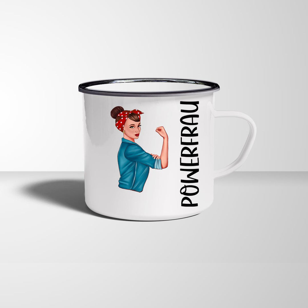all - yours24 Emailletasse Powerfrau Geschenkideen Tasse mit Name Geschenke Emaille - Tasse - all - yours24