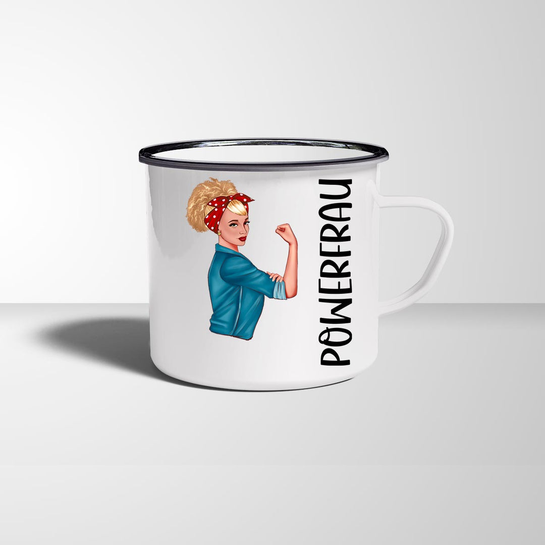 all - yours24 Emailletasse Powerfrau Geschenkideen Tasse mit Name Geschenke Emaille - Tasse - all - yours24
