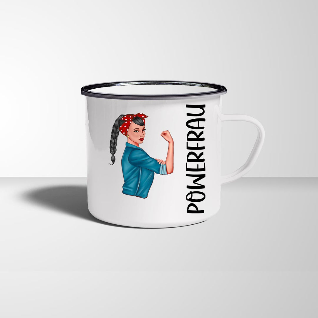all - yours24 Emailletasse Powerfrau Geschenkideen Tasse mit Name Geschenke Emaille - Tasse - all - yours24