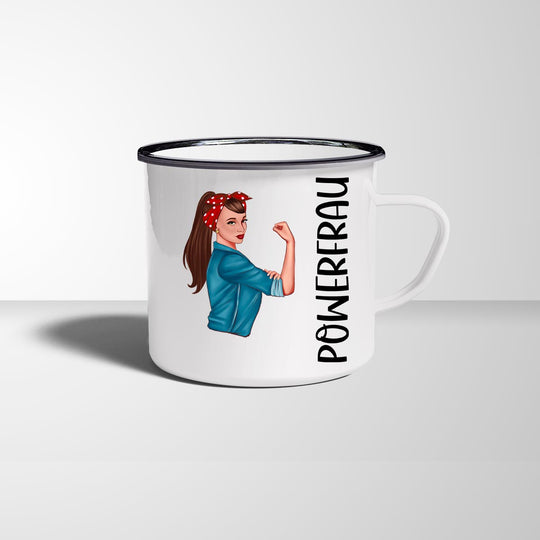 all - yours24 Emailletasse Powerfrau Geschenkideen Tasse mit Name Geschenke Emaille - Tasse - all - yours24