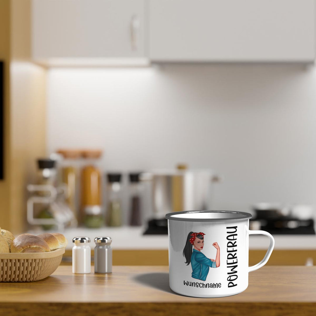 all - yours24 Emailletasse Powerfrau Geschenkideen Tasse mit Name Geschenke Emaille - Tasse - all - yours24