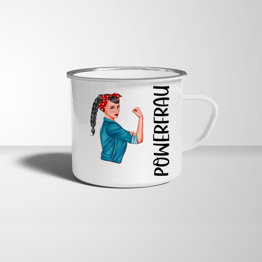 all - yours24 Emailletasse Powerfrau Geschenkideen Tasse mit Name Geschenke Emaille - Tasse - all - yours24