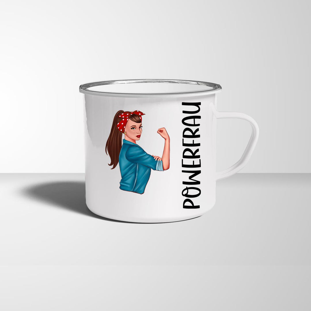 all - yours24 Emailletasse Powerfrau Geschenkideen Tasse mit Name Geschenke Emaille - Tasse - all - yours24