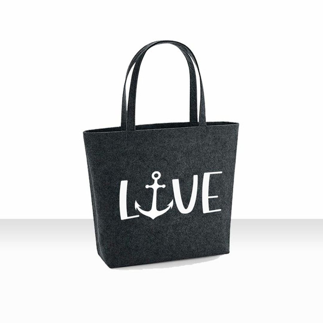 all-yours24 Filz Shopper Einkaufstasche Anker Meer Liebe anthrazit