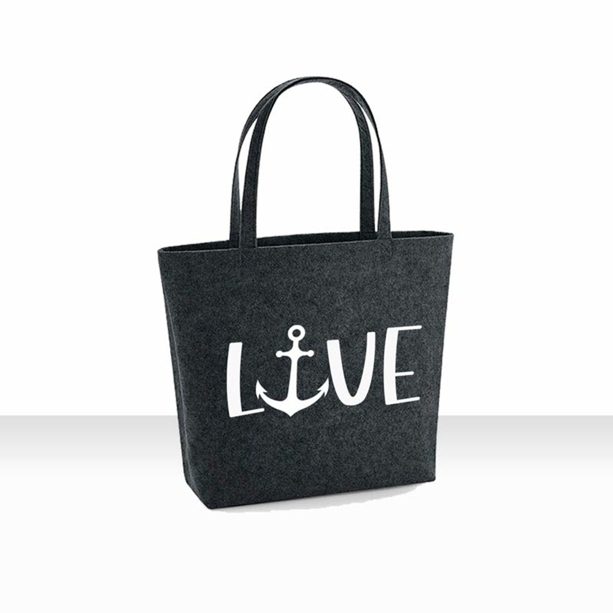 all-yours24 Filz Shopper Einkaufstasche Anker Meer Liebe anthrazit