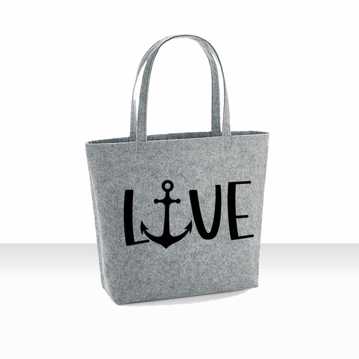 all-yours24 Filz Shopper Einkaufstasche Anker Meer Liebe grau