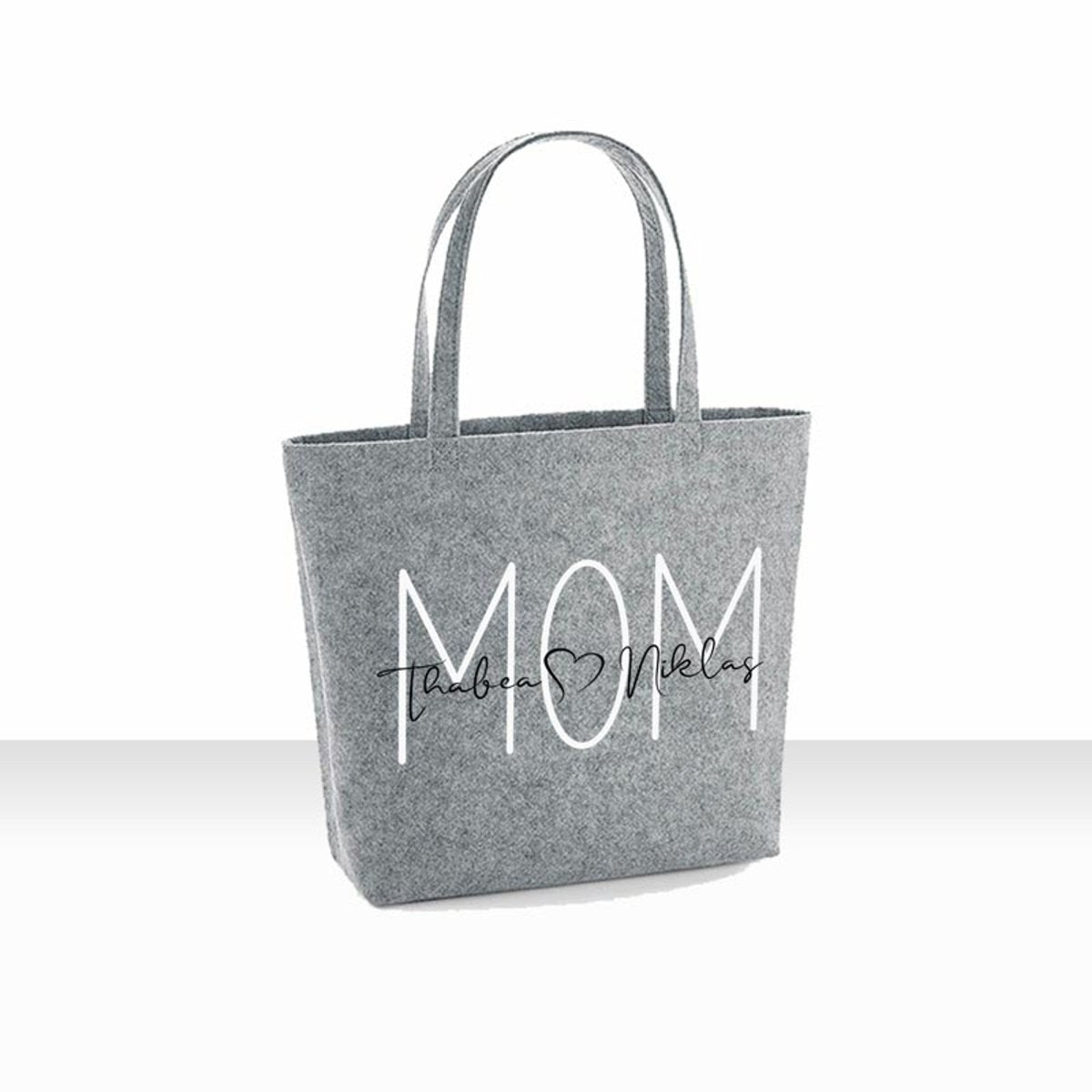 all-yours24 Filz Shopper Einkaufstasche MOM personalisierbar Name grau