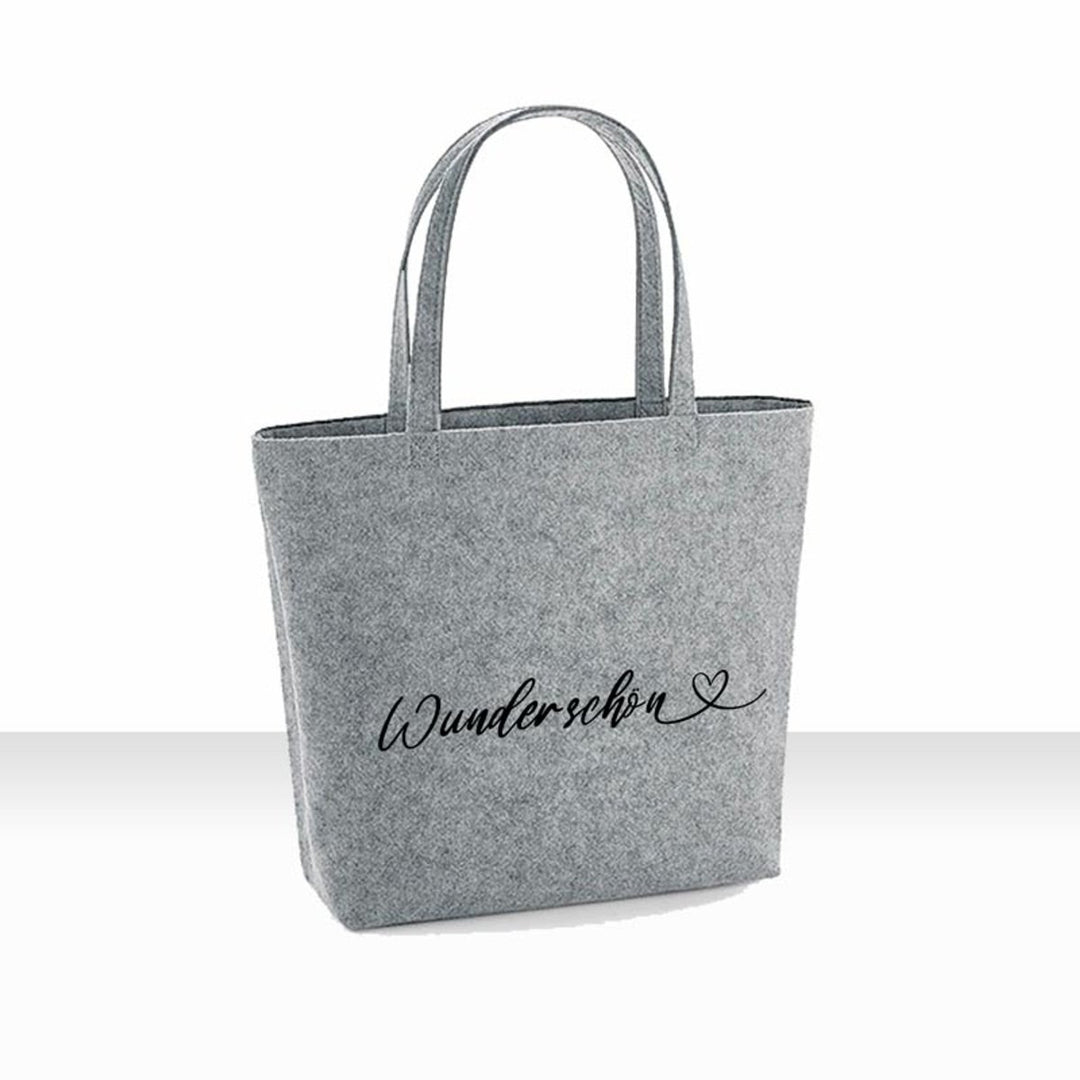 all-yours24 Filz Shopper Einkaufstasche wunderschön Herz grau