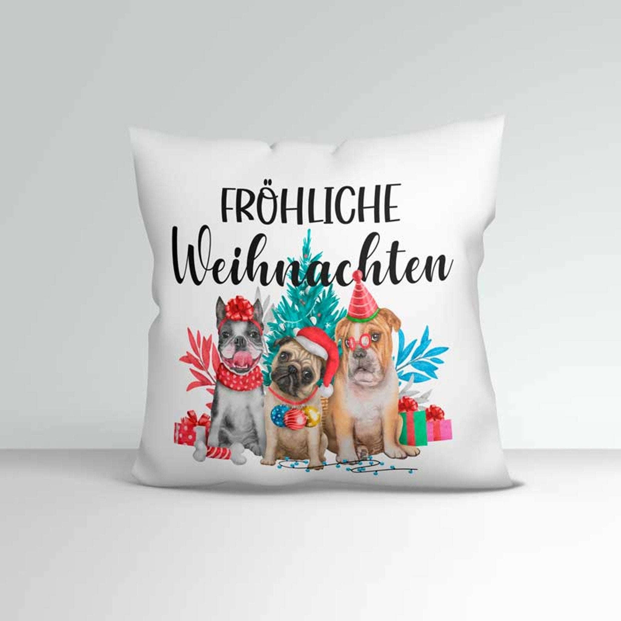 all - yours24 Kissen Hund Hunde Dogs Weihnachten Weihnachtskranz - all - yours24