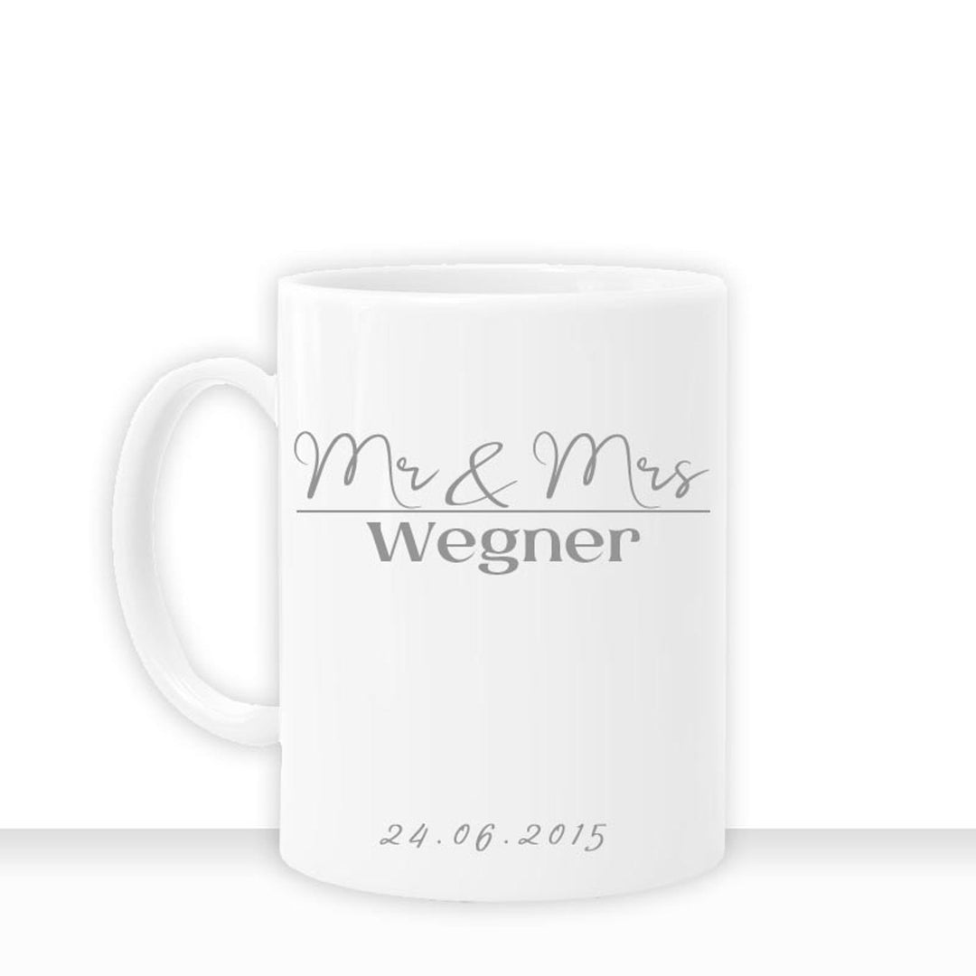 all - yours24 Tasse MR & MRS II Geschenkideen Tasse mit Spruch Geschenke Kaffee - Tasse personalisiert Name Datum - all - yours24