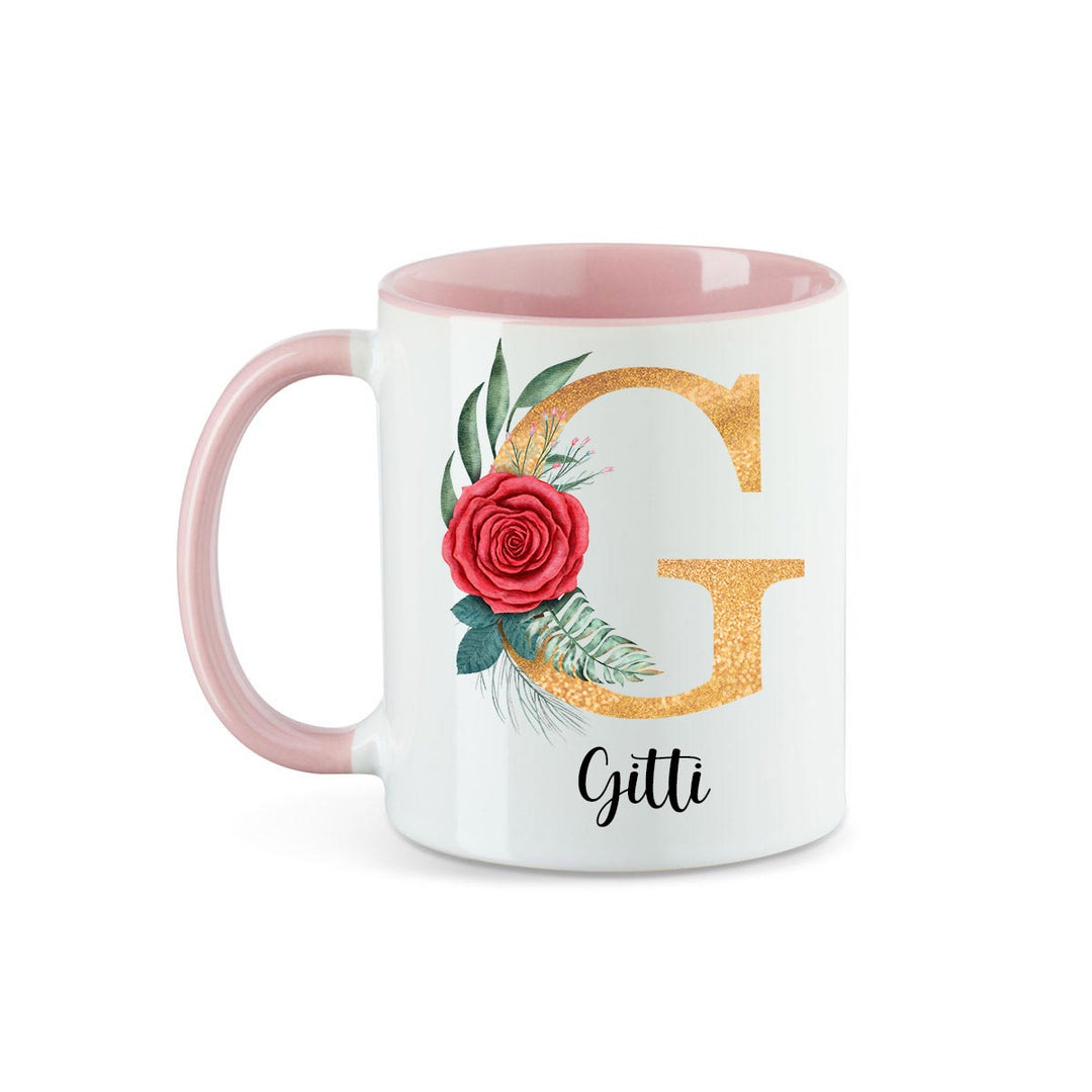 all - yours24 Tasse Rosen Name Initialen Anfangsbuchstabe gold Geschenkideen Tasse mit Spruch Geschenke Kaffee - Tasse - all - yours24