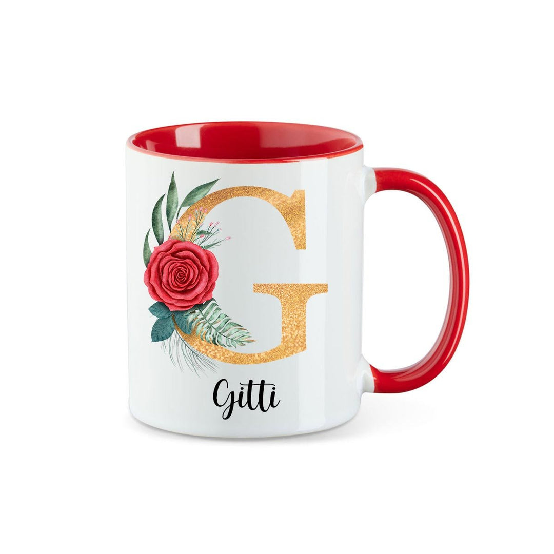 all - yours24 Tasse Rosen Name Initialen Anfangsbuchstabe gold Geschenkideen Tasse mit Spruch Geschenke Kaffee - Tasse - all - yours24