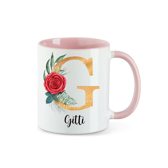 all - yours24 Tasse Rosen Name Initialen Anfangsbuchstabe gold Geschenkideen Tasse mit Spruch Geschenke Kaffee - Tasse - all - yours24
