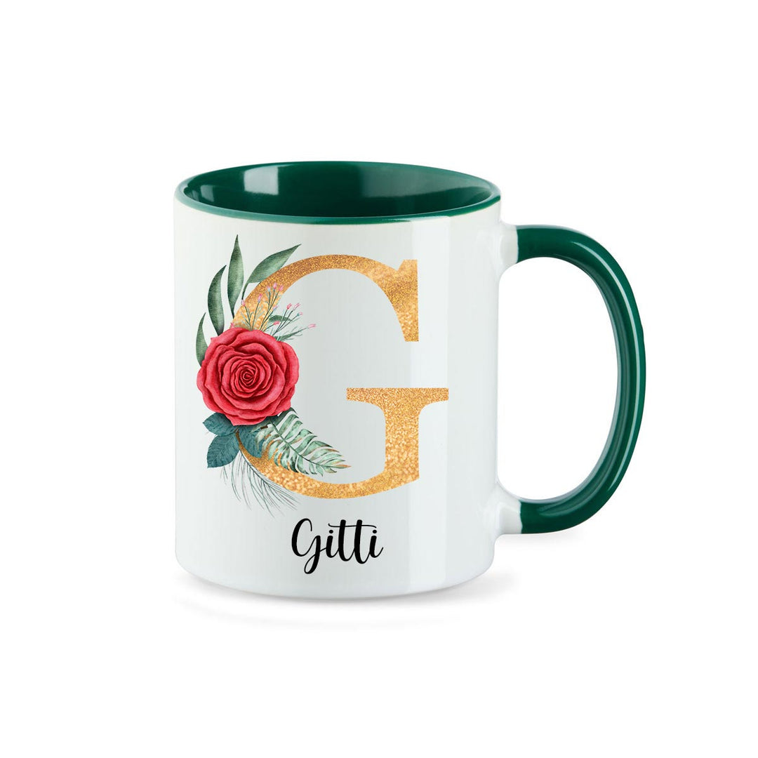 all - yours24 Tasse Rosen Name Initialen Anfangsbuchstabe gold Geschenkideen Tasse mit Spruch Geschenke Kaffee - Tasse - all - yours24