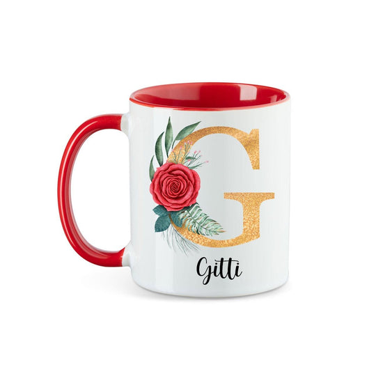 all - yours24 Tasse Rosen Name Initialen Anfangsbuchstabe gold Geschenkideen Tasse mit Spruch Geschenke Kaffee - Tasse - all - yours24