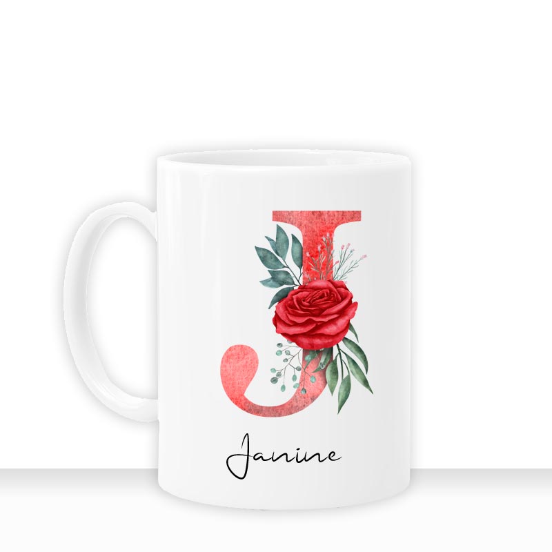 all - yours24 Tasse Rosen Name Initialen Anfangsbuchstabe rot Geschenkideen Geschenke Kaffee - Tasse - all - yours24