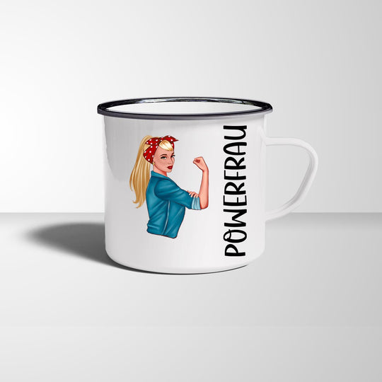 all-yours24 Emailletasse Powerfrau Geschenkideen Tasse mit Name Geschenke Emaille-Tasse