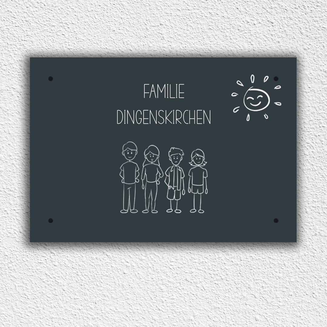 Eingangs - Türschild Strichmännchen Familie personalisierbar - all - yours24