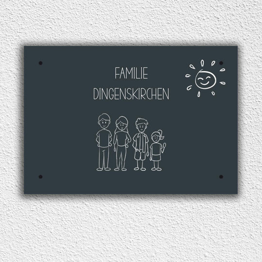 Eingangs - Türschild Strichmännchen Familie personalisierbar - all - yours24