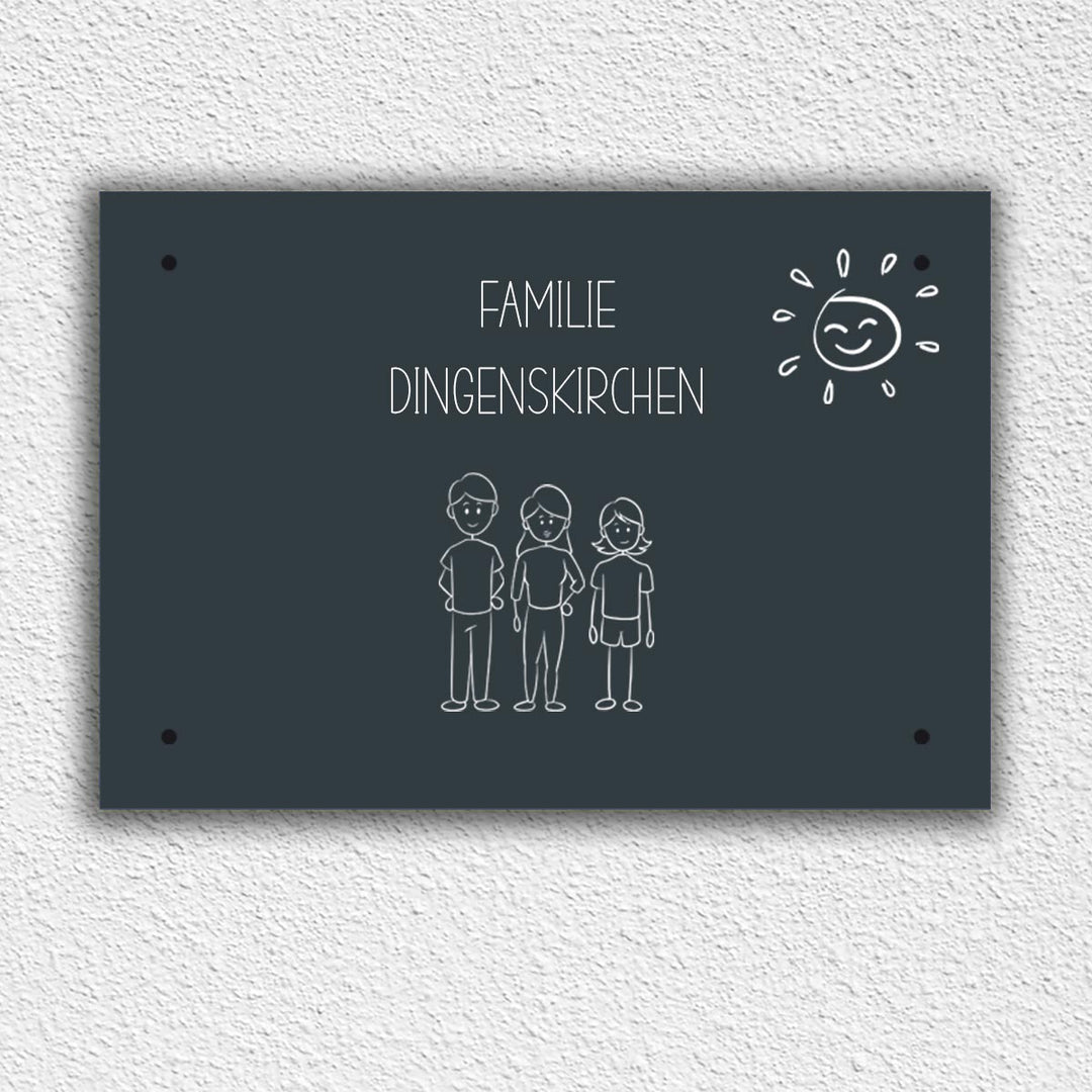 Eingangs - Türschild Strichmännchen Familie personalisierbar - all - yours24