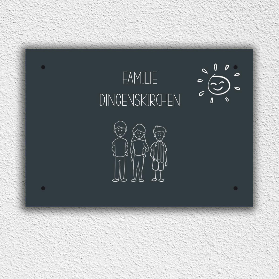 Eingangs - Türschild Strichmännchen Familie personalisierbar - all - yours24