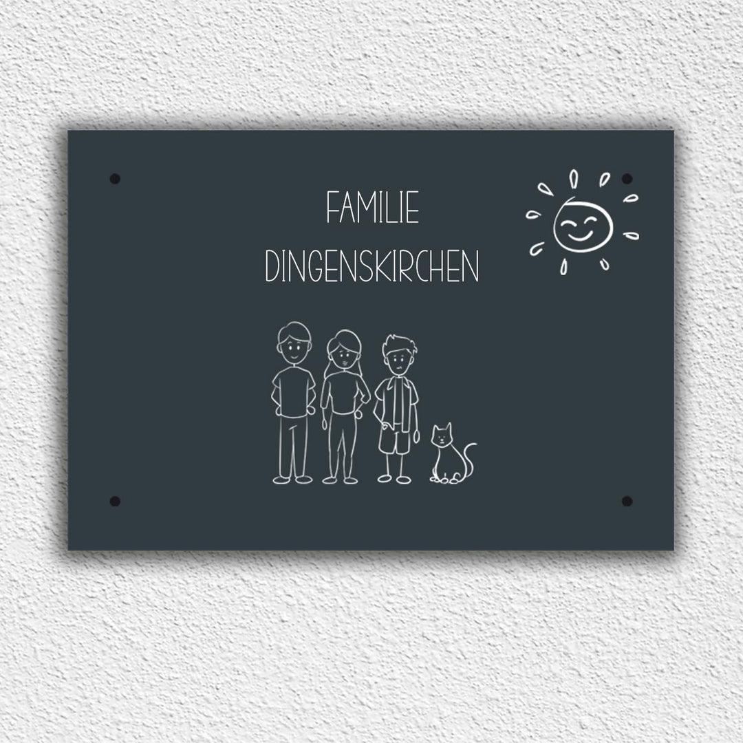 Eingangs - Türschild Strichmännchen Familie personalisierbar - all - yours24