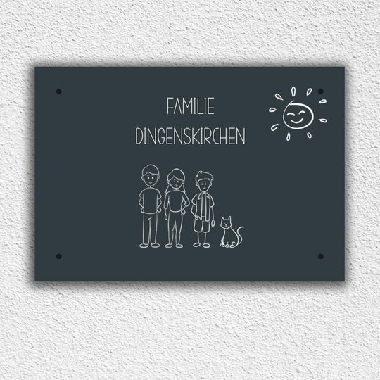Eingangs - Türschild Strichmännchen Familie personalisierbar - all - yours24