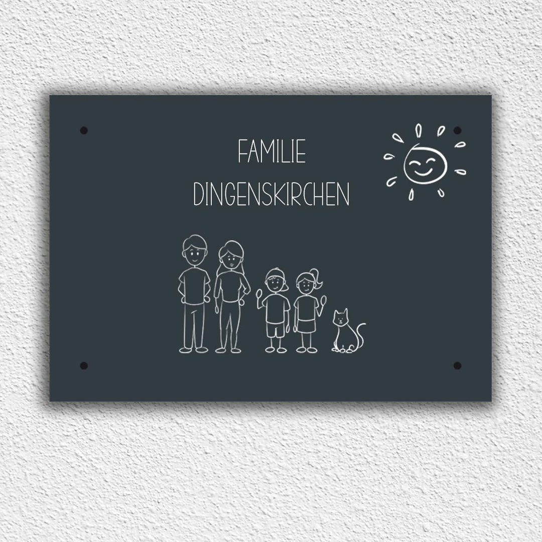 Eingangs - Türschild Strichmännchen Familie personalisierbar - all - yours24