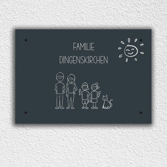 Eingangs - Türschild Strichmännchen Familie personalisierbar - all - yours24