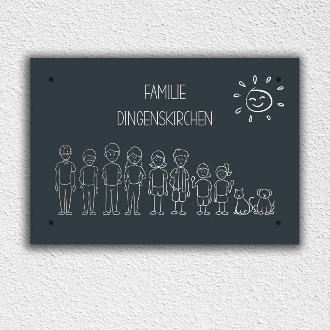 Eingangs - Türschild Strichmännchen Familie personalisierbar - all - yours24
