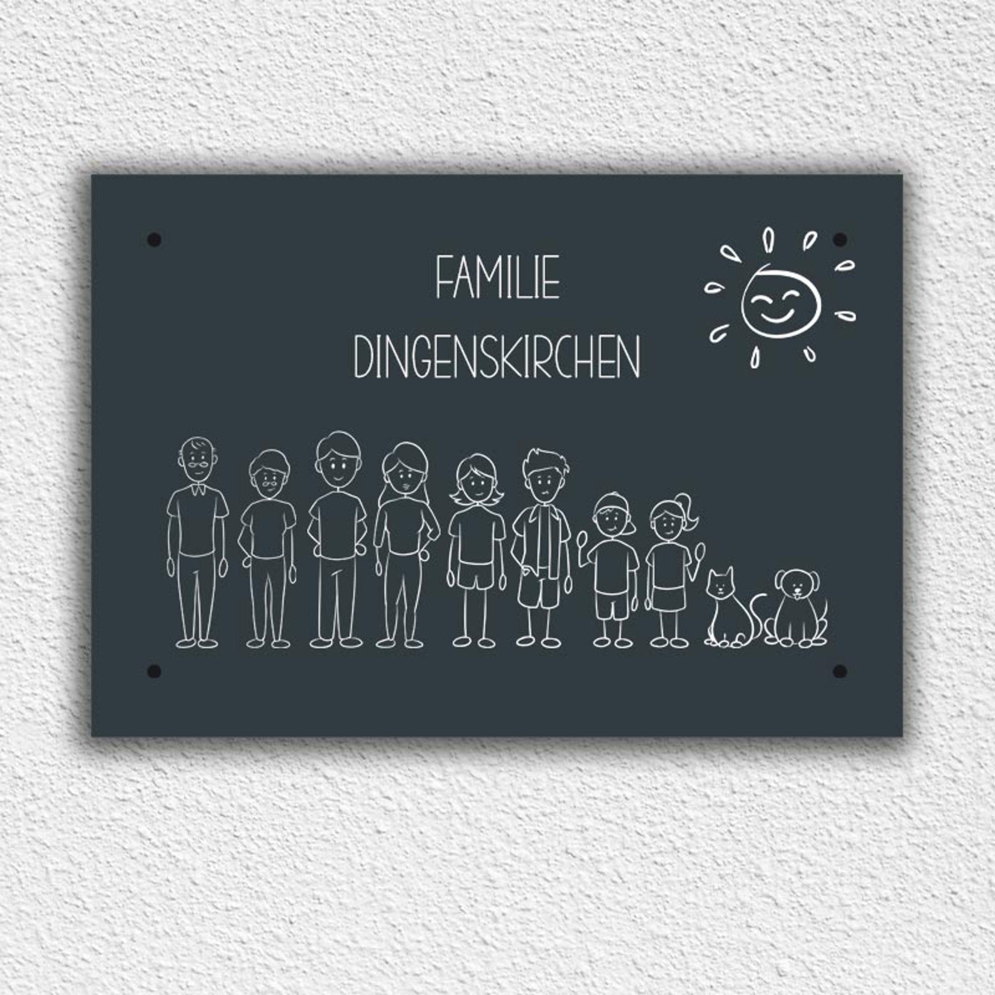 Eingangs - Türschild Strichmännchen Familie personalisierbar - all - yours24