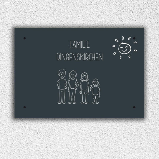 Eingangs - Türschild Strichmännchen Familie personalisierbar - all - yours24